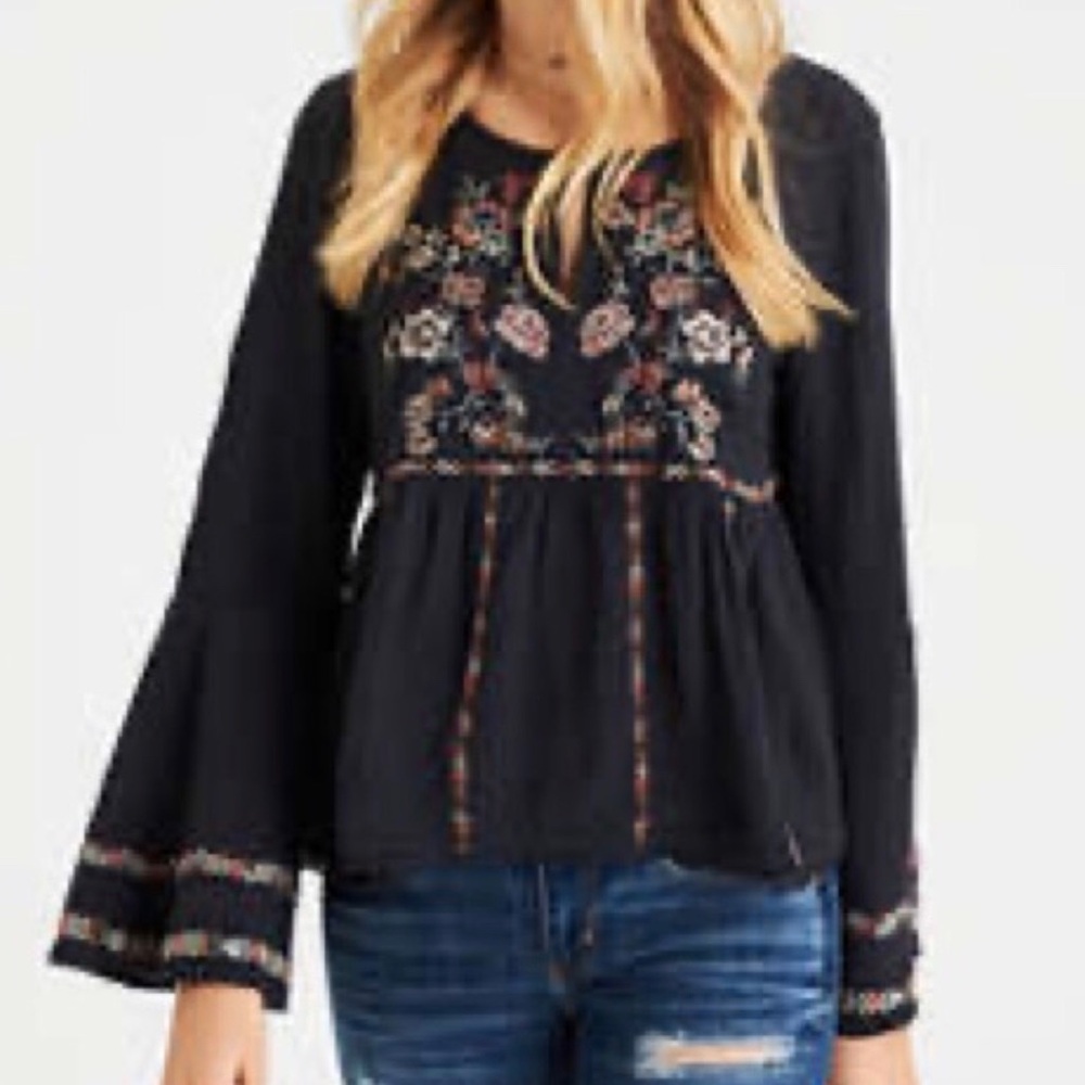 American Eagle Embroidered Babydoll Top